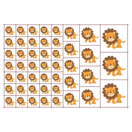 Óvodai címke, öntapadó matrica  A/5 méretben 35+12 jel oroszlán