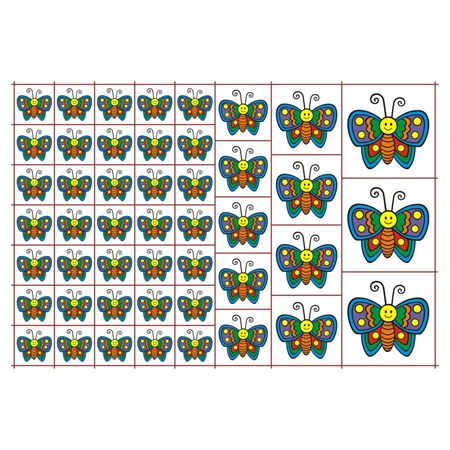 Óvodai címke, öntapadó matrica  A/5 méretben 35+12 jel pillangó színes 81