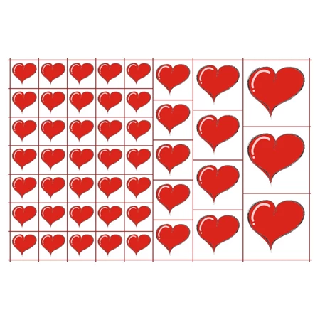 Óvodai címke, öntapadó matrica  A/5 méretben 35+12 jel szív rajz piros 93