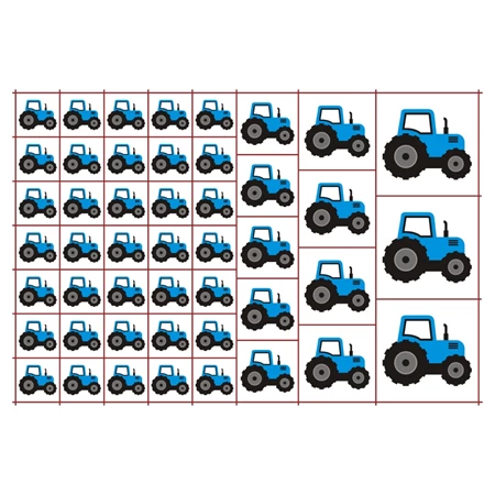 Óvodai címke, öntapadó matrica  A/5 méretben 35+12 jel traktor kék