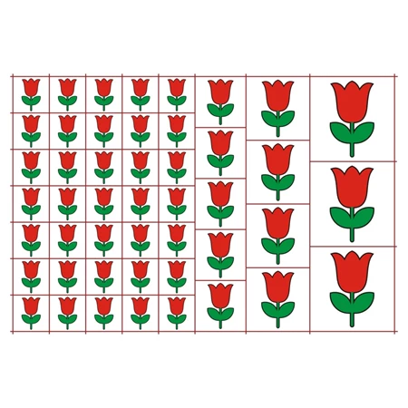 Óvodai címke, öntapadó matrica  A/5 méretben 35+12 jel virág tulipán