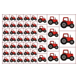 Óvodai címke, ruhára, textilre vasalható A/5 méretben 35+12 jel l traktor piros