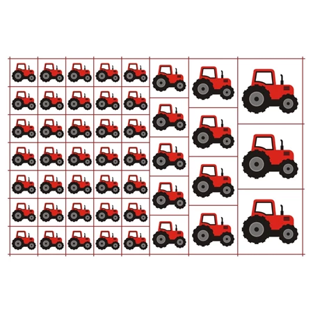 Óvodai címke, ruhára, textilre vasalható A/5 méretben 35+12 jel l traktor piros