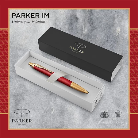 PARKER IM Royal Premium golyóstoll cizellált piros test+arany klipsz