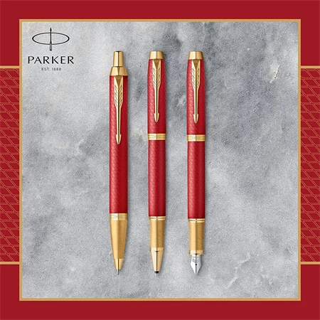 PARKER IM Royal Premium rollertoll cizellált piros test arany klipsz