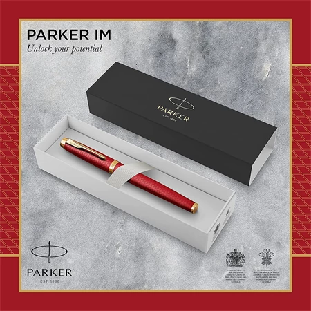 PARKER IM Royal Premium rollertoll cizellált piros test arany klipsz