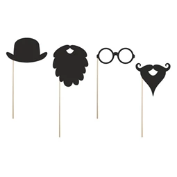 Party kellék pálcával, papír, fekete, vegyes, 4db/csomag