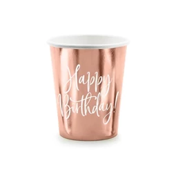 Party papír pohár 2,6dl 6db/csomag Happy Birthday felirattal rosegold