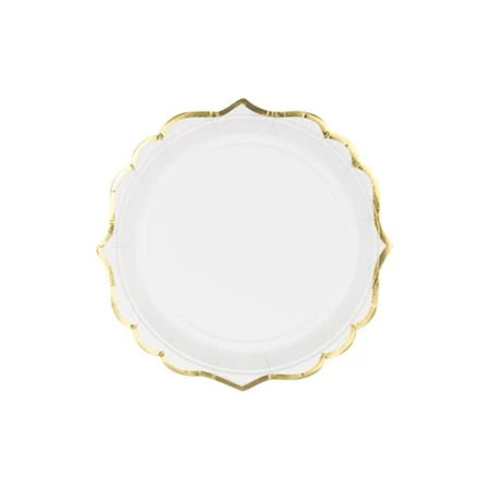 Party tányér 18,5cm 6db/csomag fehér, arany szegéllyel