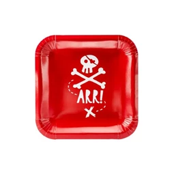 Party tányér 20x20cm 6db/csomag kalózos piros