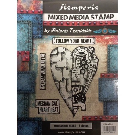 Pecsételő készlet gumi 15x20cm, vegyes steampunk szív