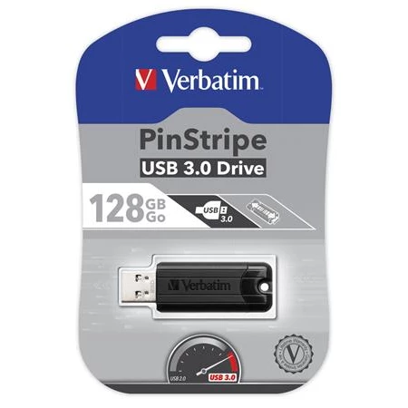 Pendrive, 128GB, USB 3.0, VERBATIM Pinstripe, fekete