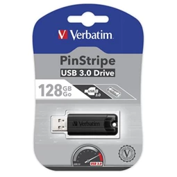 Pendrive, 128GB, USB 3.0, VERBATIM Pinstripe, fekete