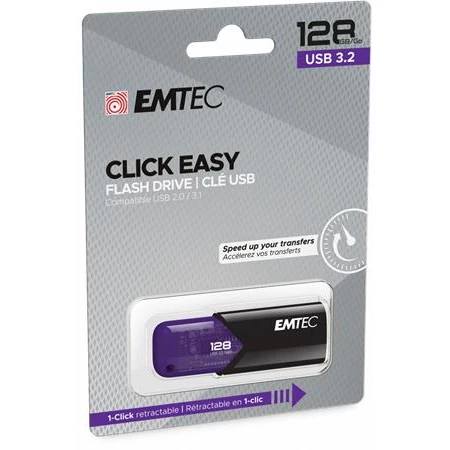 Pendrive, 128GB, USB 3.2, EMTEC "B110 Click Easy", fekete-lila