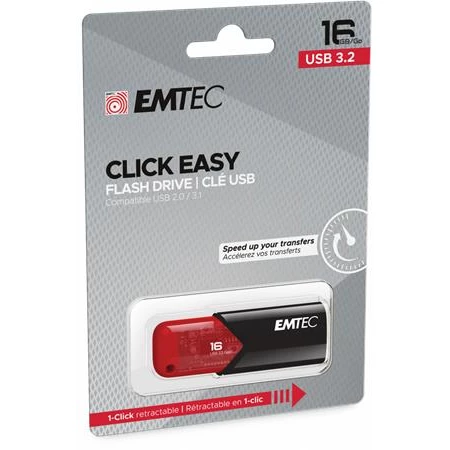 Pendrive, 16GB, USB 3.2, EMTEC "B110 Click Easy", fekete-piros