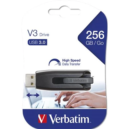 Pendrive 256GB USB 3.0, 80/25 MB/sec, VERBATIM V3, fekete-szürke