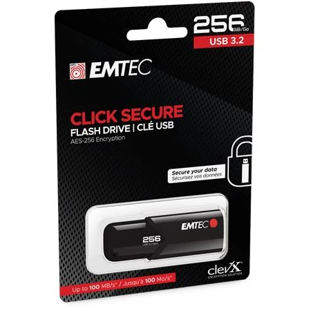 Pendrive, 256GB, USB 3.2, titkosított, EMTEC "B120 Click Secure"