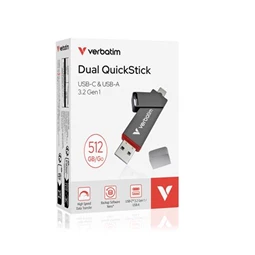 Pendrive, 512GB, USB-A/C 3.2 Gen1, VERBATIM  Dual QuickStic Fekete