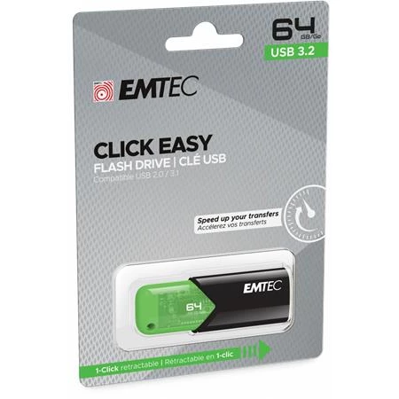 Pendrive, 64GB, USB 3.2, EMTEC "B110 Click Easy", fekete-zöld