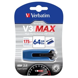 Pendrive 64 GB VERBATIM V3 MAX USB3.0, 175/80 MB/sec, kék-fekete