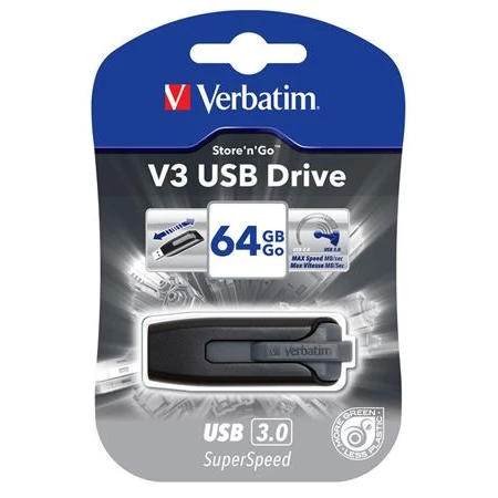 Pendrive 64 GB VERBATIM V3 USB3.0, 80/25 MB/sec, fekete-szürke