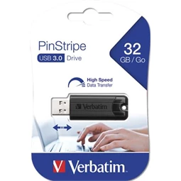 Pendrive Verbatim 32GB, USB 3.0, VERBATIM Pinstripe, fekete