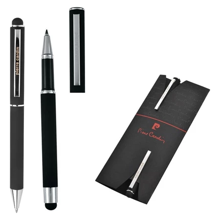 Pierre Cardin Claudie toll készlet, rollertoll+golyóstoll, fekete színű, Pierre Cardin papírtokban