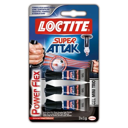 Pillanatragasztó HENKEL Loctite Super Attak Mini Trio Power FLEX Gel gél, 3x1gr.