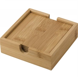 Poháralátét bambuszból, natúr 10x10cm tartóban 4db/csomag