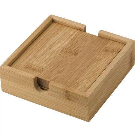 Poháralátét bambuszból, natúr 10x10cm tartóban 4db/csomag
