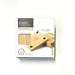 Poháralátét bambuszból, natúr 10x10cm 4db/csomag