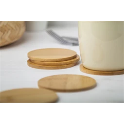 Poháralátét bambuszból, natúr 6 db-os poháralátétszett zsinóros pamut tasakban 120x150 mm