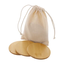 Poháralátét bambuszból, natúr 6 db-os poháralátétszett zsinóros pamut tasakban 120x150 mm