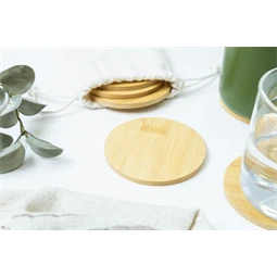 Poháralátét bambuszból, natúr 6 db-os poháralátétszett zsinóros pamut tasakban 120x150 mm