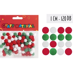 Pompon 10mm piros/fehér/zöld 120db/csomag