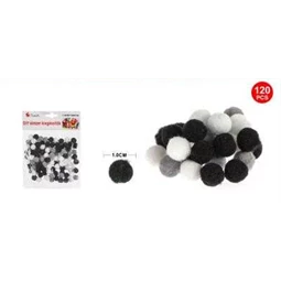 Pompon 15mm fekete/fehér 120db/csomag
