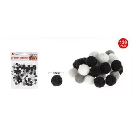 Pompon 15mm fekete/fehér 120db/csomag