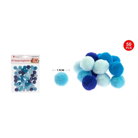 Pompon 15mm vegyes kék 50db/csomag