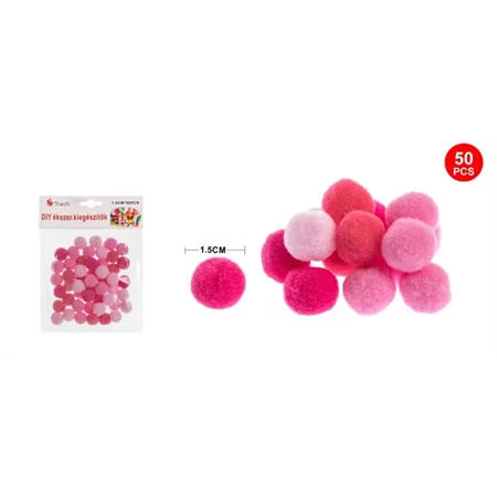 Pompon 15mm vegyes rózsaszín 50db/csomag