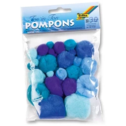 Pompon 1-5cm vegyes méret 30db/csomag kékes színek