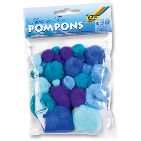 Pompon 1-5cm vegyes méret 30db/csomag kékes színek
