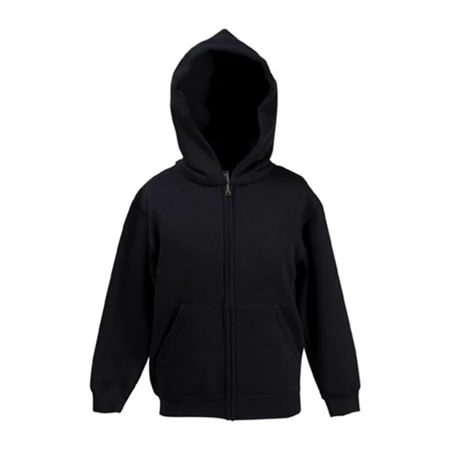 Pulóver gyerek, kapucnis Fruit of the Loom 5/6 méret, kenguruzseb 280 g/m2 fekete