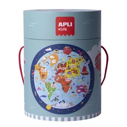 Puzzle, kör alakú, 48 darabos, APLI Kids Circular Puzzle, világtérkép
