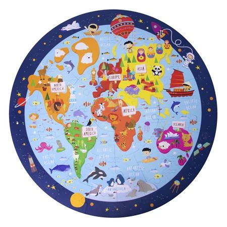 Puzzle, kör alakú, 48 darabos, APLI Kids Circular Puzzle, világtérkép