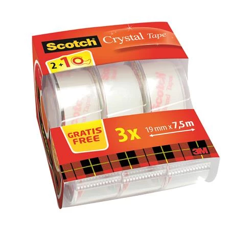 Ragasztószalag adagoló SCOTCH 3M, kézi 19 mm x 7,5 mCrystal, 2+1 akció