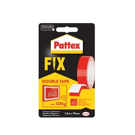 Ragasztószalag kétoldalas 19 mm x 1,5 m, HENKEL Pattex Fix 120 kg, piros