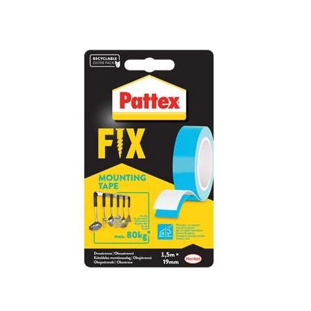 Ragasztószalag kétoldalas, 19 mm x 1,5 m, HENKEL Pattex Fix 80 kg, kék