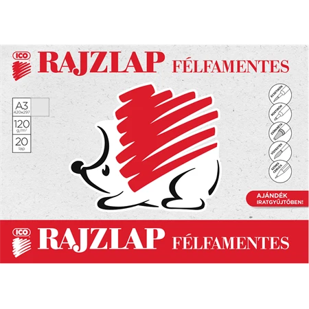 Rajzlap A/3 félfamentes 20db/csomag 120gr SÜNI ajándék iratgyüjtőben