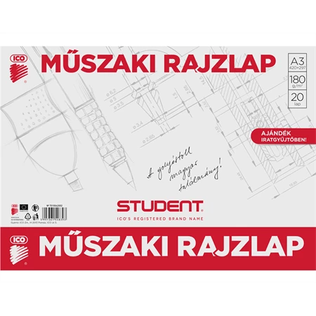 Rajzlap műszaki A/3 20ív/csomag 180gr. ICO STUDENT mappában