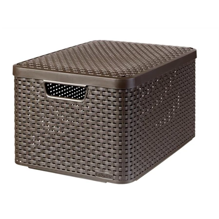 Rattan hatású kosár, 30l, sötétbarna, tetővel